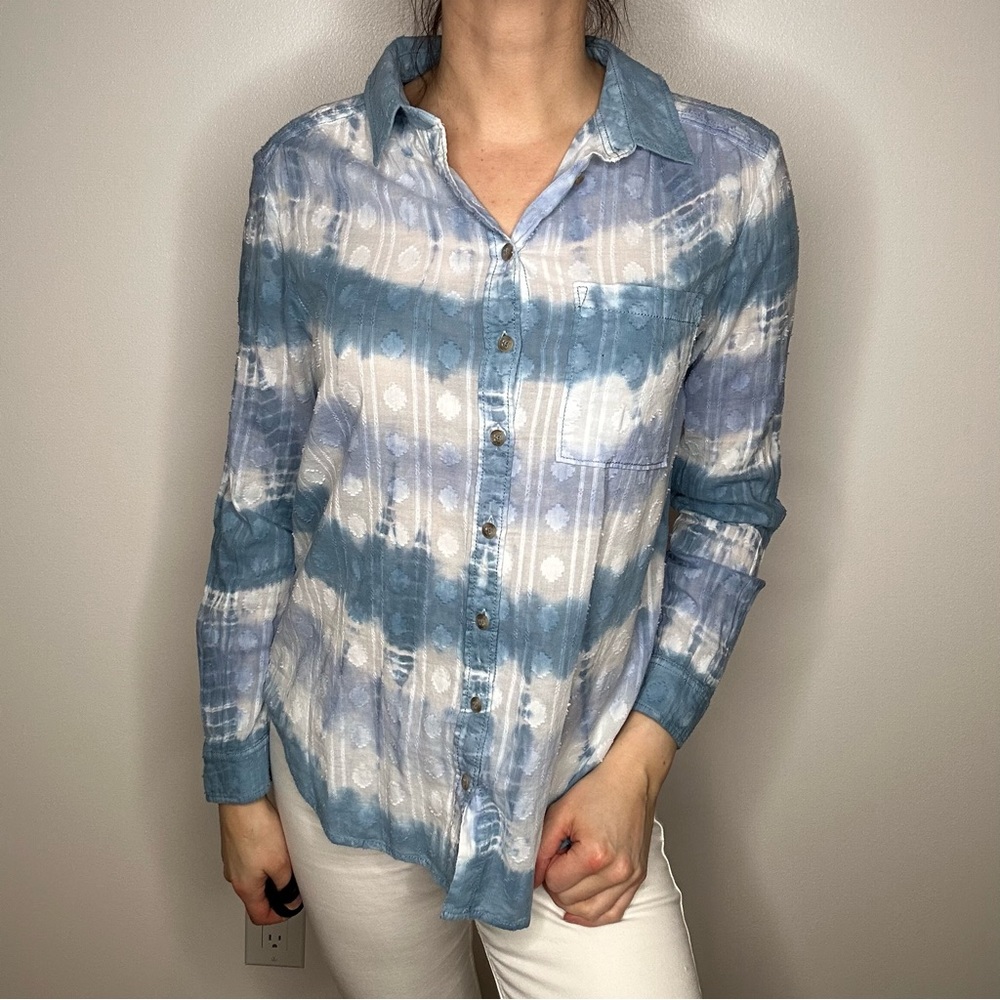 Anthropologie Pilcrc Tie Tye Blue White Stripped Button Down Shirt S